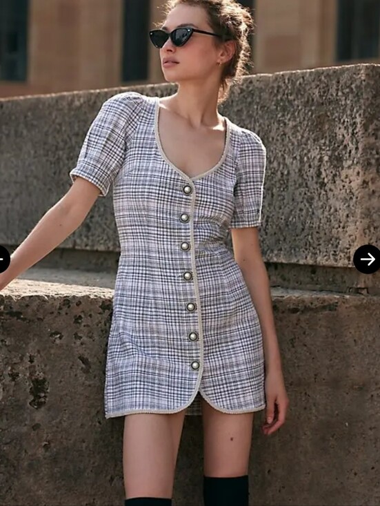 Free People Dresses & Skirts - Free People Womens Black White Plaid Juni B Button Down Preppy Mini Dress Sz S